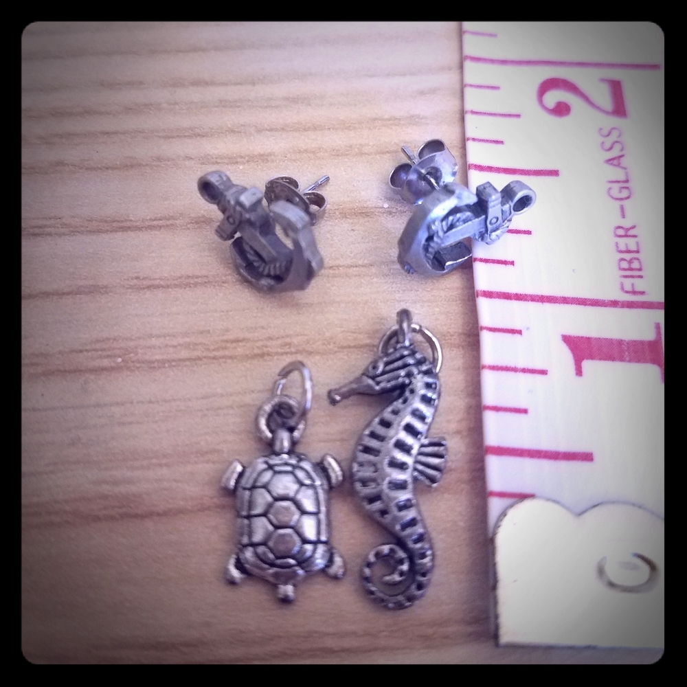 Anchor Stud earrings, seahorse, sea turtle charms